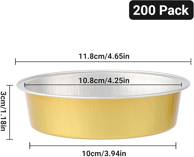 Beasea Aluminum Ramekins 200 Pack, 7.3oz 215ml Disposable Ramekins Foil Cups No Lids 4" Baking