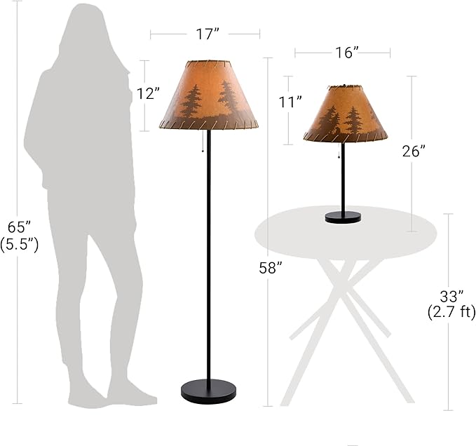Catalina Lighting 19908-000 Rustic Cabin Lodge 3-Piece Table & Floor Lamp Set, LED Bulb NOT