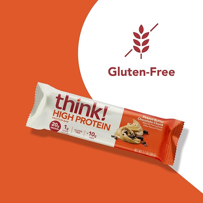 think! Protein Bars, High Protein Snacks, Gluten Free, High Fiber, Peanut Butter Chocolate Chunk