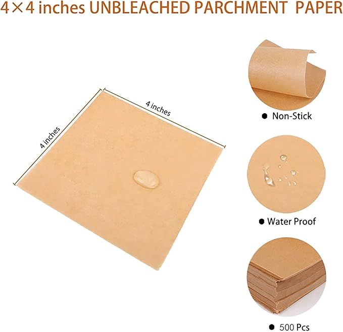 500 PCS Precut Parchment Paper Squares for Baking Cookies, Unbleached Nonstick Wax Paper Sheets for