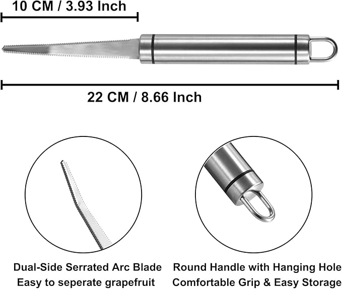 Grapefruit Knives 2 Pack, Stainless Steel Grapefruit Utensil Knife, Serrated Edge & Thick Gauge