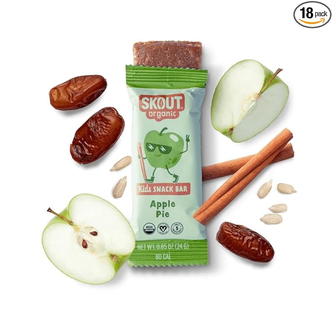 Skout Organic Apple Pie Kids Snack Bars (18 Pack) | Organic Kids Snack Bars | School Snacks & Lunch