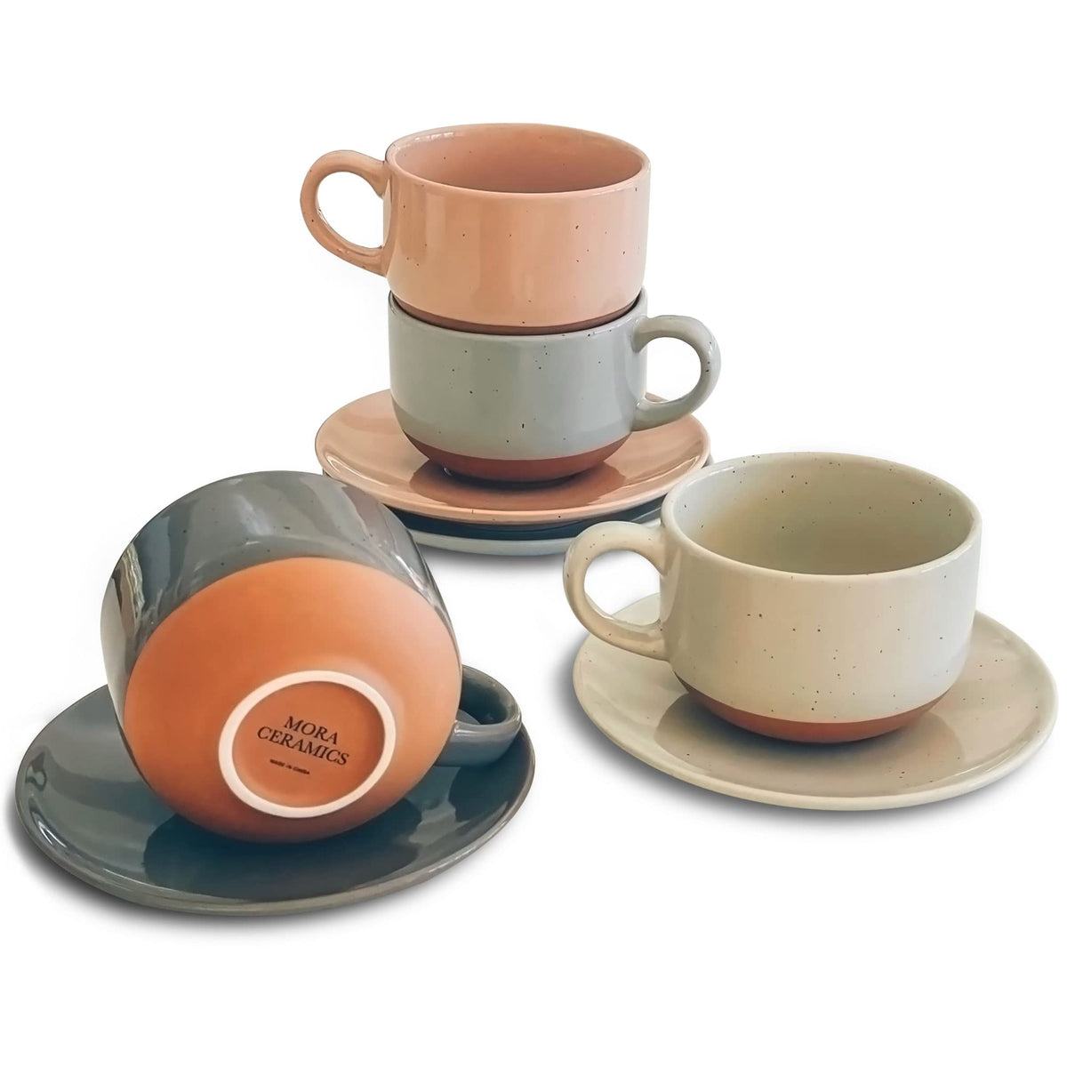 Mora Ceramics Cappuccino Cups & Saucers, 8 oz, Set of 4
