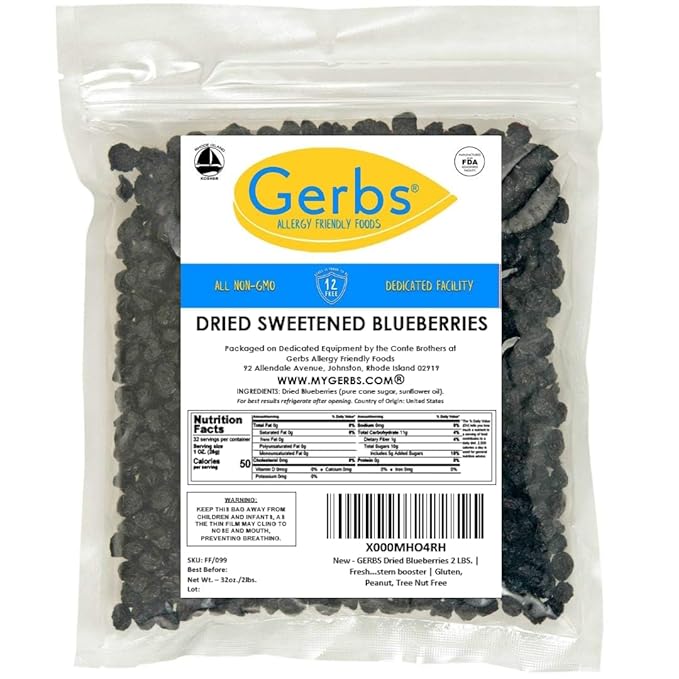 Gerbs Dried Blueberries 2 lbs. | Unsulfured, No Additives, Resealable Bag | Naturally Sweet & Tart