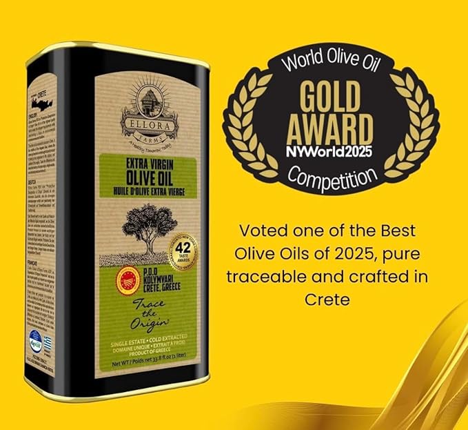 Ellora Farms Olive Oil Extra Virgin, Certified PDO Polyphenol Rich Extra Virgin Olive Oil Cold
