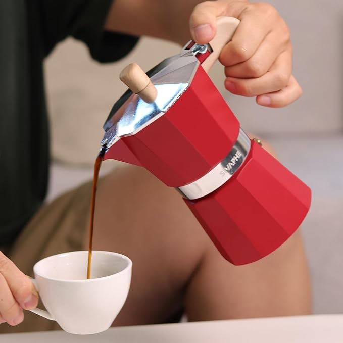 Sivaphe Aluminum Moka Pot 6 Espresso Cups, Percolator Espresso and Coffee Maker, Portable Stovetop