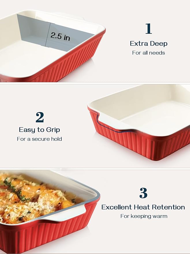 DOWAN 9x13-inch Deep Casserole Baking Dish for Lasagna, 135 oz Ceramic Pan with Handles, Oven Safe