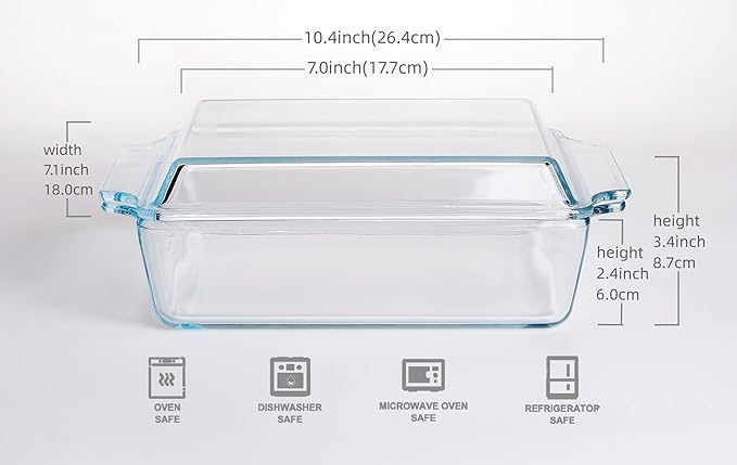 Rectangular Tempered Glass Casserole Dish, Tempered Glass Baking Dish with Glass Cover. Oven