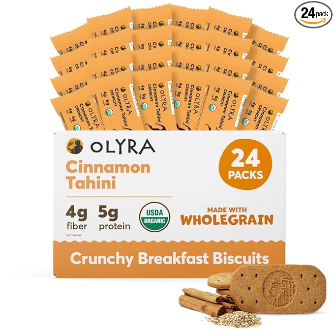 Olyra Breakfast Biscuits Cinnamon Tahini, Kids Healthy Snacks, Low Sugar, High Fiber, Plant-Based