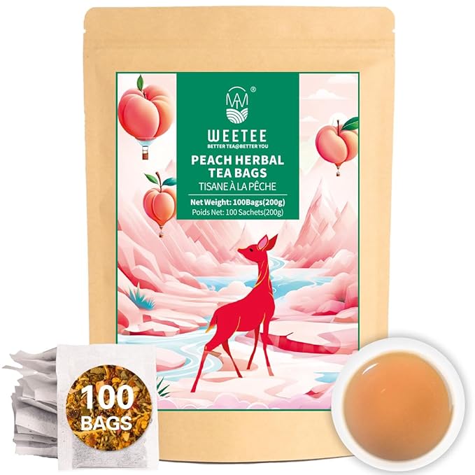 WT WEETEE Peach Herbal Tea Bags, Caffeine Free Tea Made with Rose Hip, Orange Peel, Hawthorn