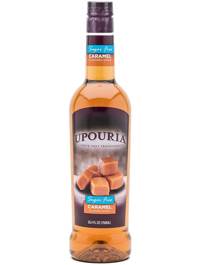 Upouria Sugar-Free Caramel Coffee Syrup Flavoring, 100% Vegan, Gluten-Free, Kosher, Keto, 750 mL