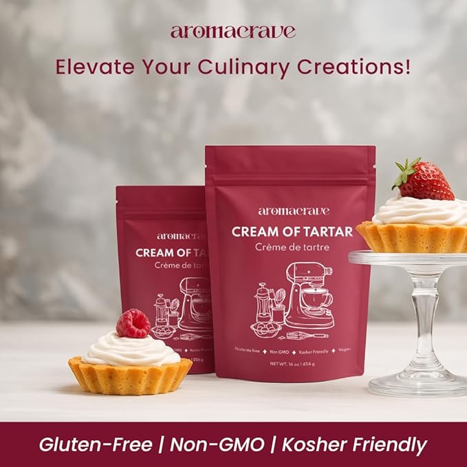 AROMACRAVE Cream of Tartar Powder, High-Purity Potassium Bitartrate for Baking & Cooking
