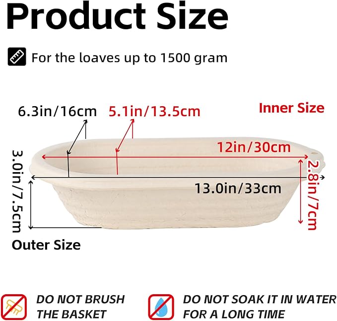 6x 12inch Oval Pulp Bread Proofing Basket Sourdough Banneton Bortform with 30pcs Liner Cover Bread