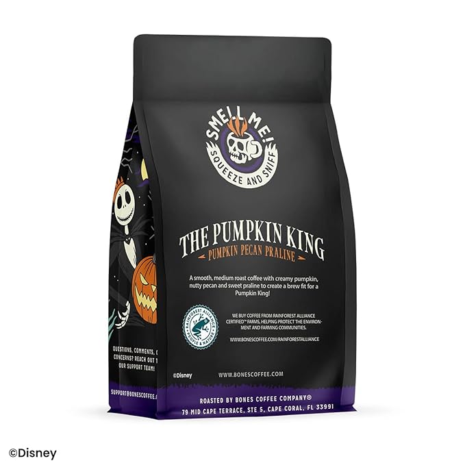 Bones Coffee Company The Nightmare Before Christmas Pumpkin King Flavored Coffee Beans, Medium