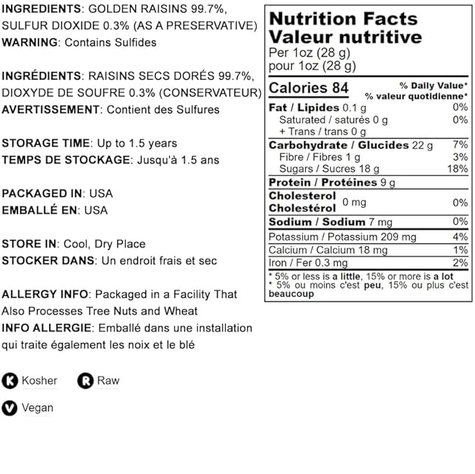 Food to Live California Jumbo Golden Raisins, 12 Ounces ??Seedless, Sun-Dried, No Added Oil, No