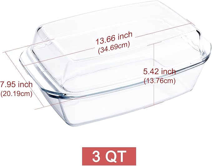 Rectangular Tempered Glass Casserole Dish with Glass Cover - Oven, Freezer and Dishwasher Safe - 3