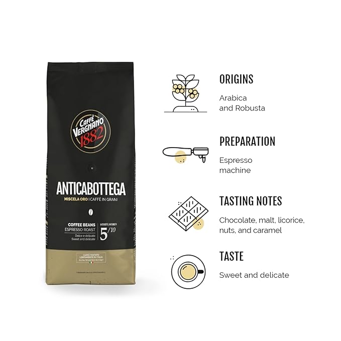 Caffe Vergnano 1882 Antica Bottega Whole Bean Arabica Medium Roast Espresso, 1.1 lbs Bag - Italian