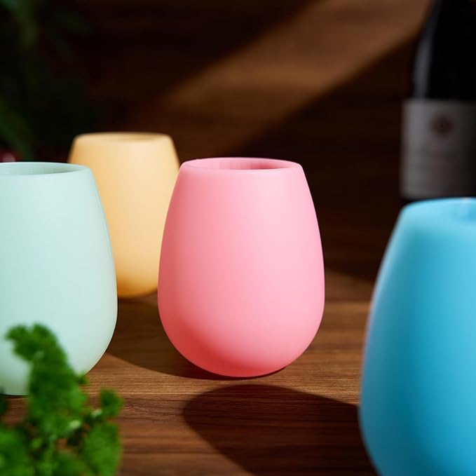 Silicone Wine Glasses – Set of 4 Pastel Colors, 12 oz – Break-Resistant, Flexible & Shatterproof