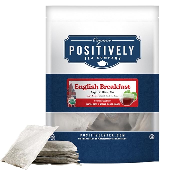 Organic Positively Tea Company, English Breakfast Black Tea Bags, 100 Count, Eco-Friendly Tea Bags