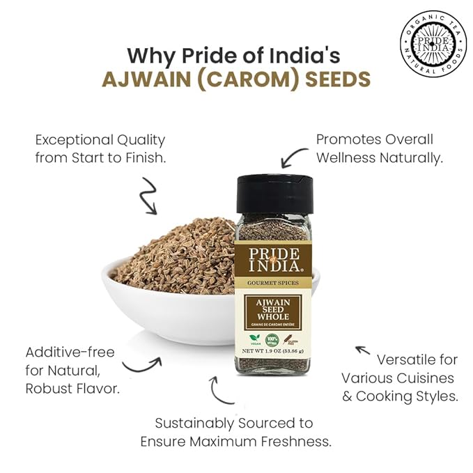 Pride of India – Ajwain Seed Whole – Gourmet Carom Seeds – Flavoring agent for Savory Dishes
