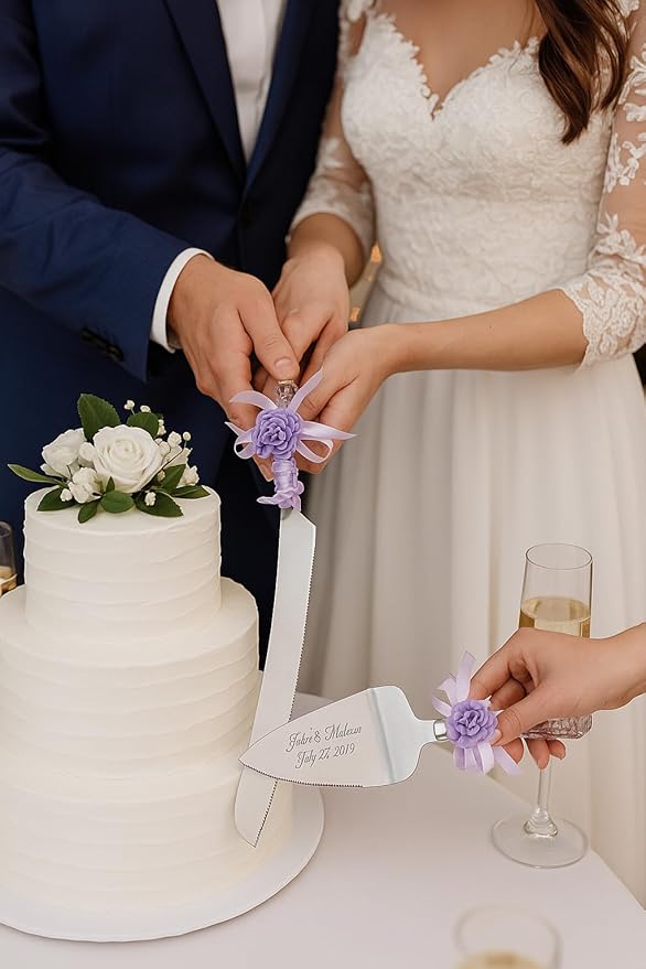 GIFTS INFINITY Personalized Wedding Cake Knife and Server Set Free Engraving - Valentine's