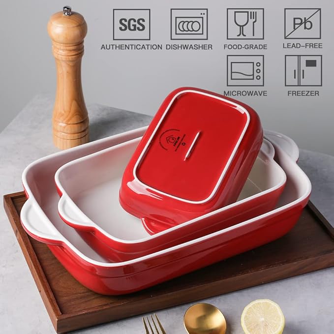 Sweejar Casserole Dishes for Oven, Ceramic Bakeware Set of 3, Lasagna Pan Deep with Handle