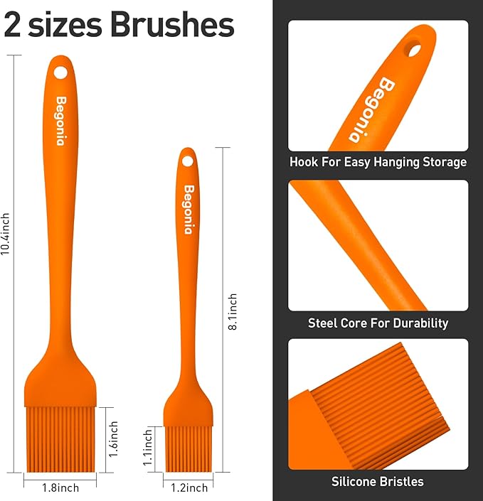 Pastry Brush-Begonia Silicone Basting Brush for Cooking,2pcs 10+8 in Heat Resistant Food Brushes