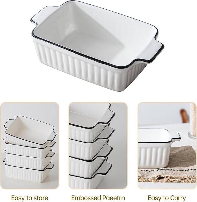 Ceramic Casserole Dish Set with Handles Sets of 4 - Oven, Microwave & Dishwasher Safe 12OZ