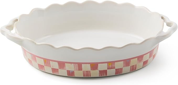 MACKENZIE-CHILDS Everyday Oval Casserole Baker, Cute Oven Baker, Small, Pink-and-White Rosy Check