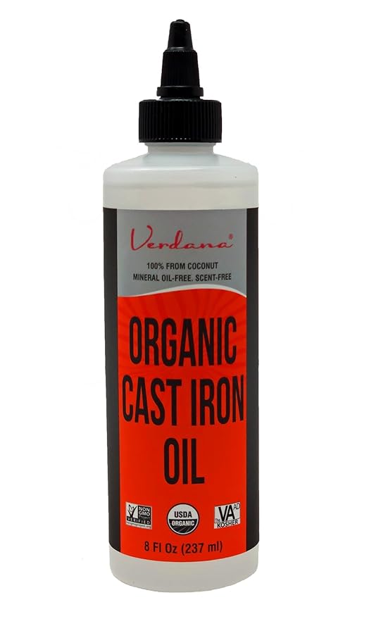 Verdana Cast Iron Seasoning Oil – 8 Fl Oz - Organic, Food Grade, Kosher, Non-GMO - Coconut Derived