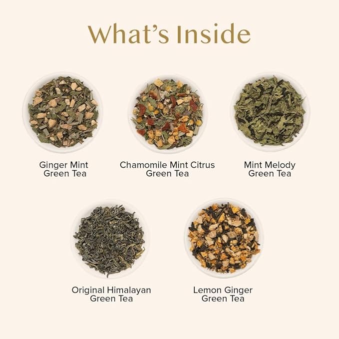 VAHDAM, Assorted Green Tea Bags Sampler (5 Flavors, 20 Ecofriendly Pyramid Tea bags) I Gift Ideas