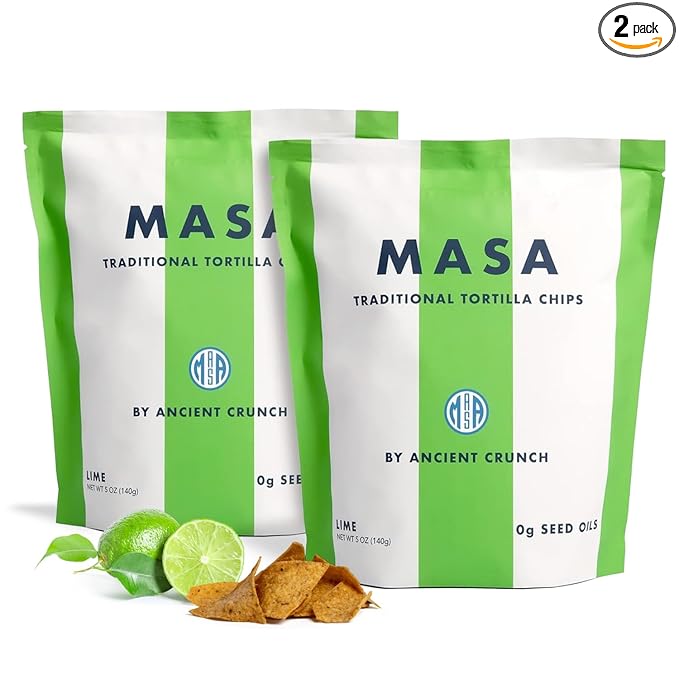 MASA Chips - Lime Flavored Tortilla Chips, Handmade Corn Chips & Crisps - Naturally Grown White