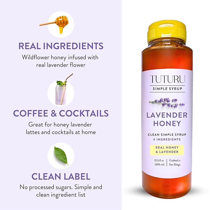 Lavender Honey Simple Syrup for Coffee, Cocktails, Tea, Matcha - Clean Simple Syrup with Real
