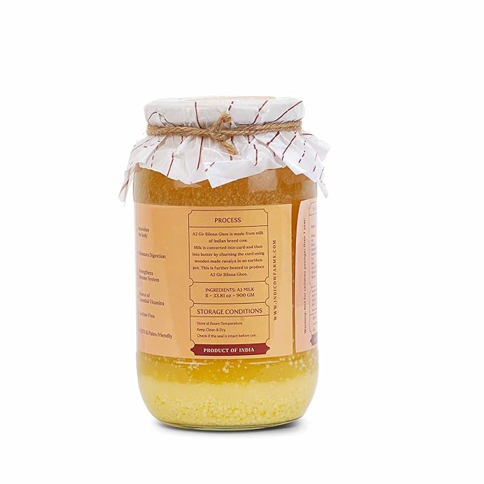 Indicow A2 Desi Cow Ghee, Clarified Butter| Grass Fed Cows | (1000ML(33.8oz), Gir Cow Ghee) Grass