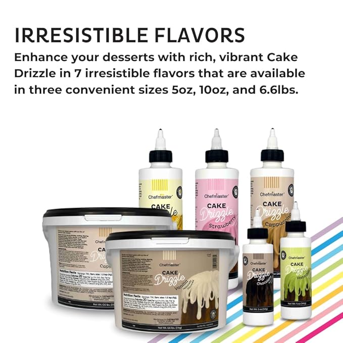 Vanilla-Flavored Cake Drizzle by Chefmaster, Edible Cake Drip Frosting for Decorating, Drip for