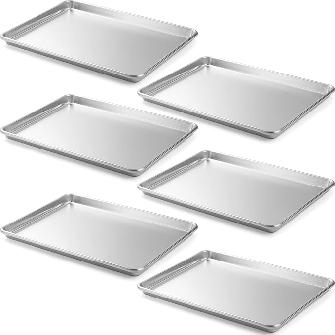 CURTA 6 Pack Aluminum Sheet Pan, NSF Listed Half Size 18 x 13 inch Commercial Bakery Cake Bun Pan