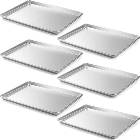 CURTA 6 Pack Aluminum Sheet Pan, NSF Listed Half Size 18 x 13 inch Commercial Bakery Cake Bun Pan