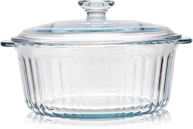 Round Glass Casserole Baking Dish With Lid, Borosilicate Glass, 2.4QT Glass Casserole Dish for Oven