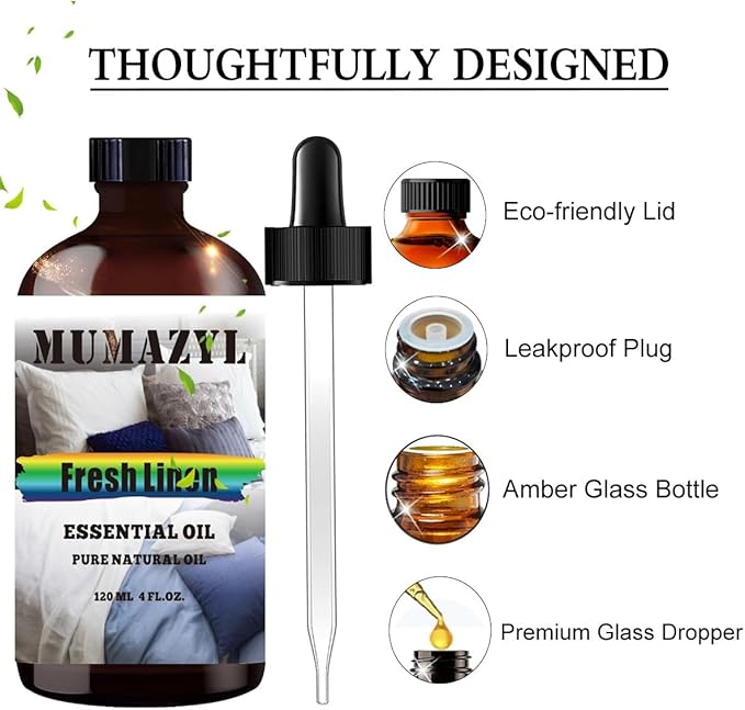 Fresh Linen Essential Oil, Fresh Linen Oil 4 Fl Oz 120ML for Diffuser Humidifier Yoga Cleaning DIY