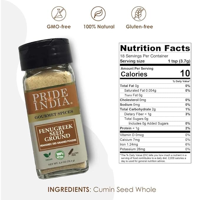 Pride of India – Fenugreek Seed Ground – Gourmet Indian Spice – Vegan, Gluten & GMO-Free – Ideal