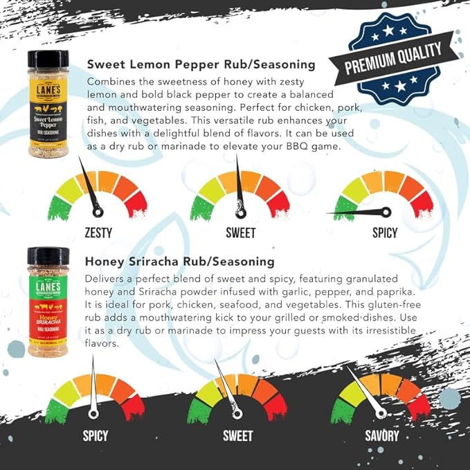 Lane's Under Da Sea Gift Set, All-Natural 4 Rubs Gift Set of Blackened Seasoning, Honey Sriracha