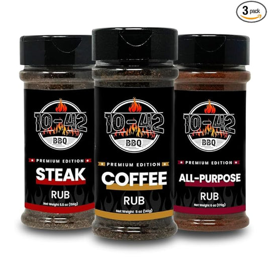 10-42 Steak Seasoning Gift Set - 3 Premium Flavors : All Purpose, Steak, Coffee Rub | Gourmet Meat