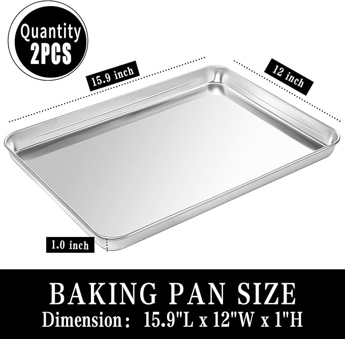 Stainless Steel Baking Sheet Set, 2 Pcs Cookie Sheet Pan Baking Trays for Oven, Non Stick and Heavy