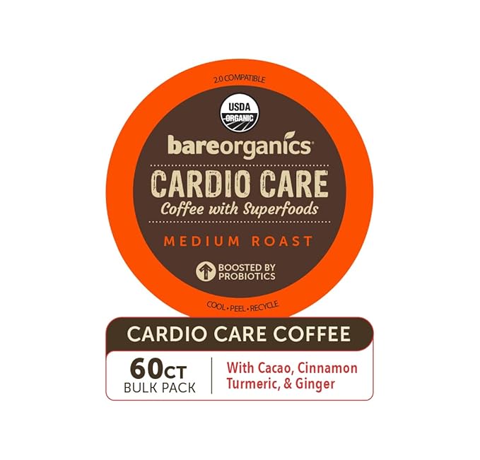 BareOrganics Cardio Care Coffee With Superfoods & Probiotics | Keurig K-Cup Compatible Coffee Pods