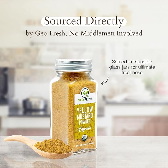 Geo-Fresh Organic Yellow Mustard Powder 1.76 oz - Dry Mustard Powder for Cooking - Ground Yellow
