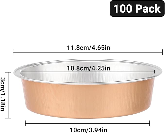 Beasea Aluminum Foil Ramekins, 7.3oz 100 Pack 4 Inch 215ml Disposable Ramekins Foil Cups No Lids