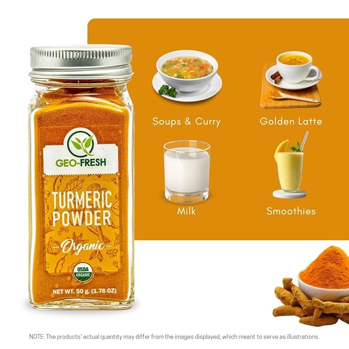 Geo-Fresh Organic Turmeric Powder, 1.76 oz ??Turmeric Powder Organic for Cooking ??USDA Certified