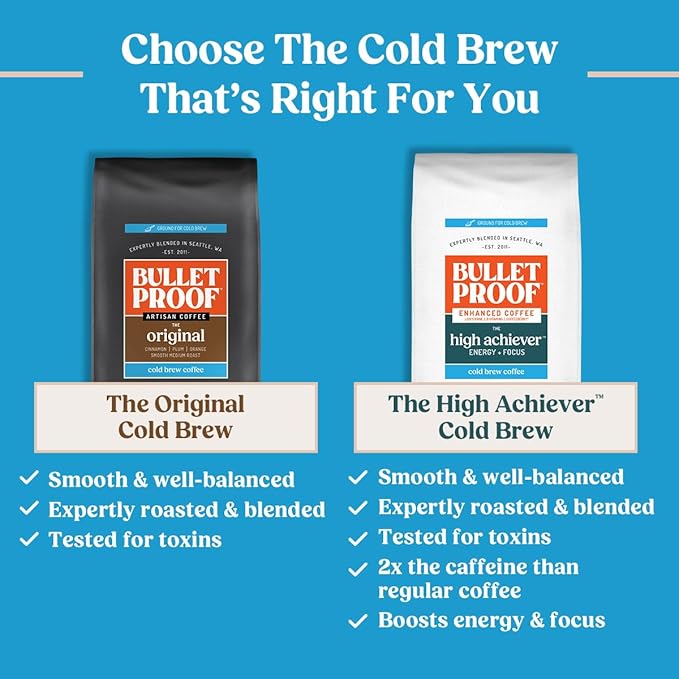 Bulletproof The High Achiever Coarse Ground Cold Brew Coffee, 10 Ounces, Medium-Dark Roast Enhanced