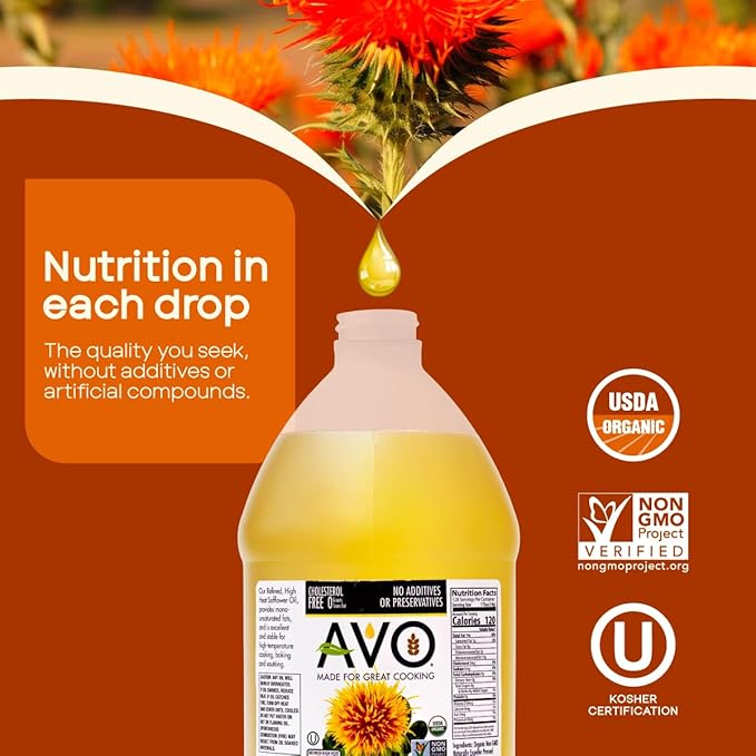AVO Organic High Oleic Safflower Oil - Frying, Baking, Non-stick Saut챕ing, Salads, Vinaigrette