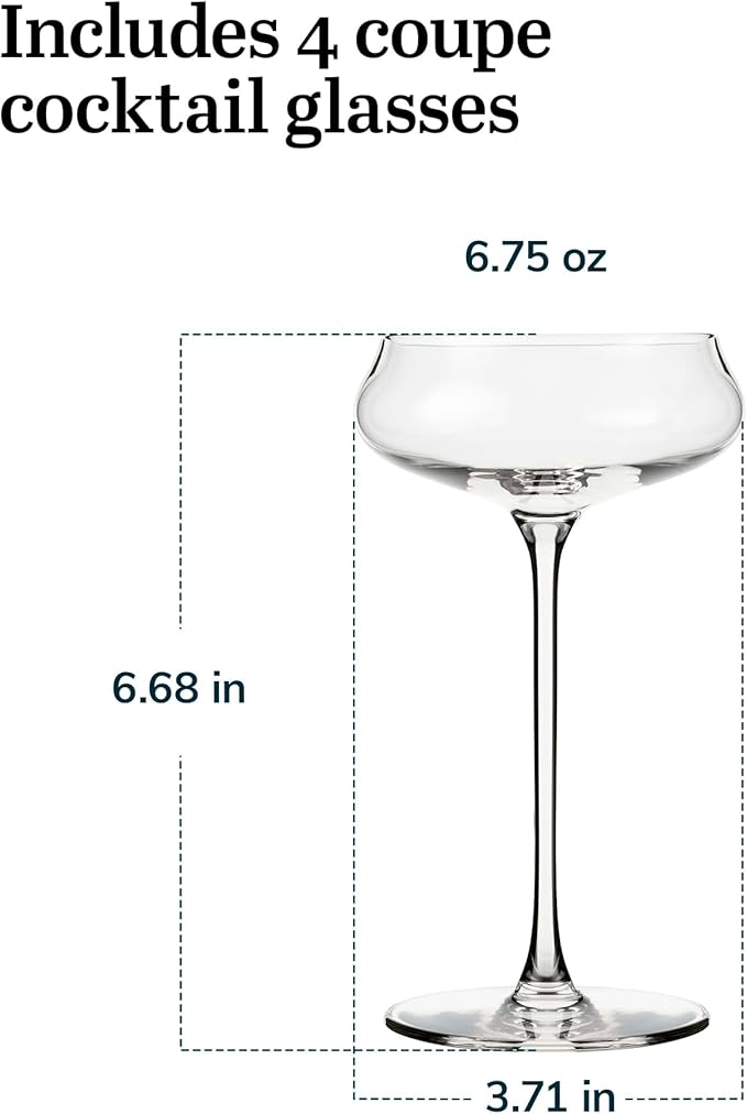 Libbey Signature Stratford Coupe Cocktail Glasses Set of 4, Artful, Lavish Coupe Martini Glasses
